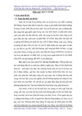 Phát huy tính tích cực của học sinh thông qua hệ thống câu hỏi trong một số tiết dạy đọc văn các đoạn trích truyện kiều - Ngữ văn lớp 10